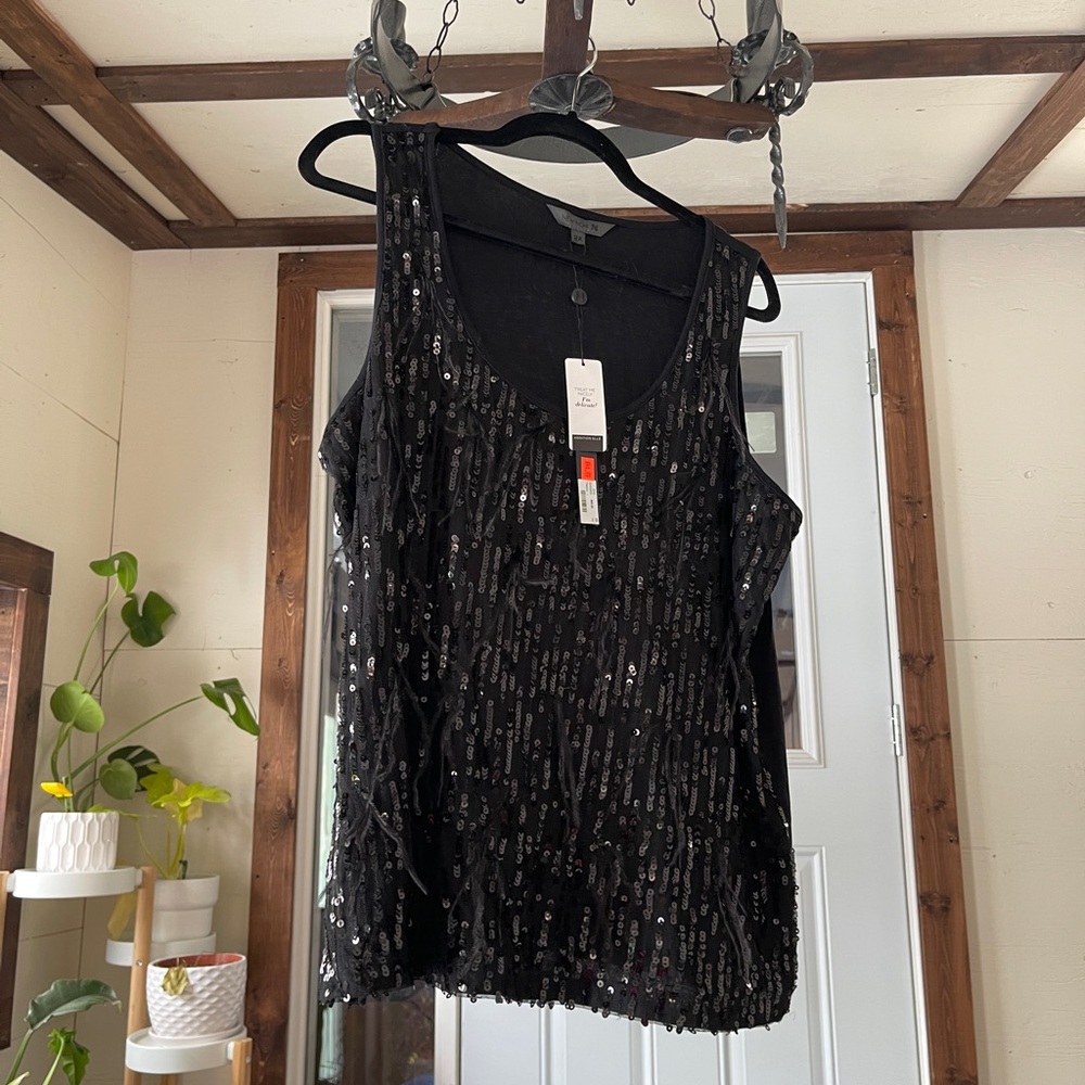 Black Addition Elle Sequin and Feather Top Size 2X